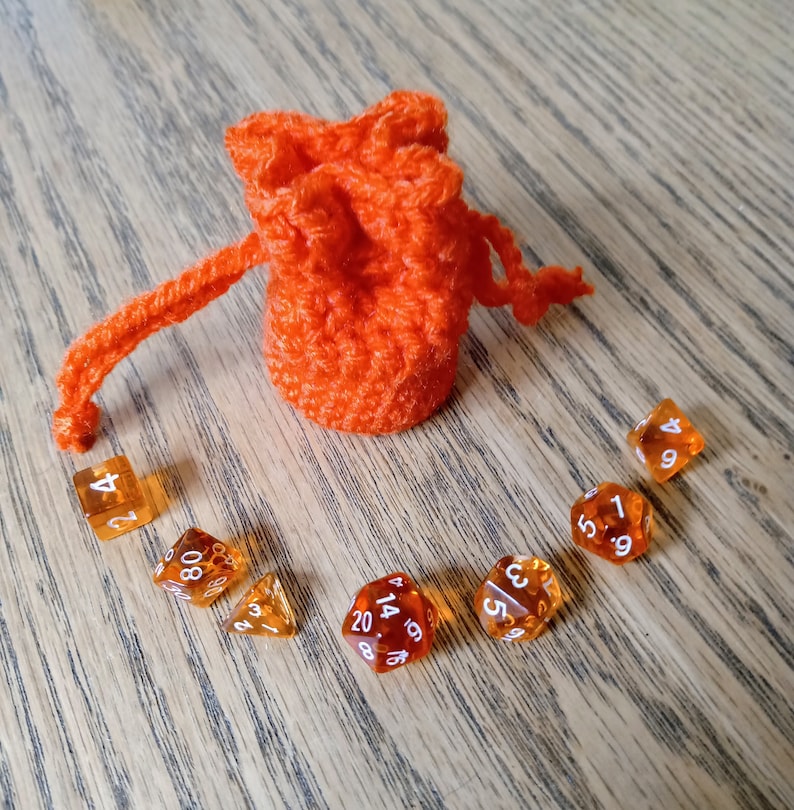 Mini Dice Set with Handmade Dice Bag Your Choice of Colours Crochet Drawstring Dice Bag & Matching Mini Dice DND TTRPG Miniature image 8