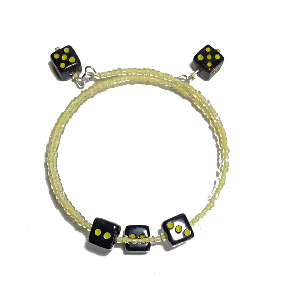 Dice Bracelet in Yellow - 6 Sided Dice Jewellery - Geeky Gift - DND Dice TTRPG - D6 bracelet with beads - Dungeons and Dragons Bangles RPG