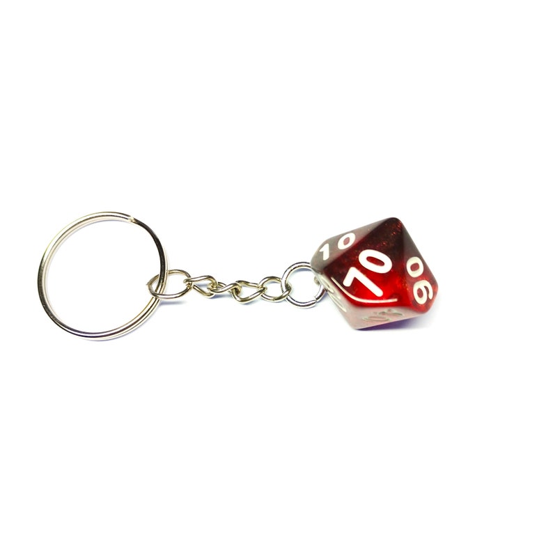 D10 Dice Keyring Percentile in Red 10 Sided Dice Keychain Geeky Gift DND Dice TTRPG Dungeons and
