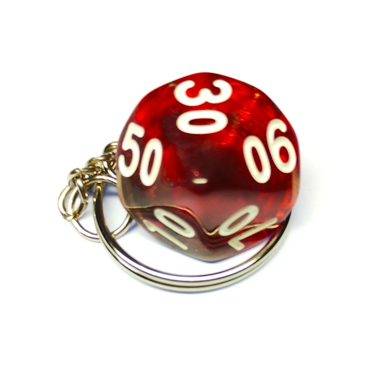 D10 Dice Keyring Percentile in Red 10 Sided Dice Keychain Geeky Gift DND Dice TTRPG Dungeons and