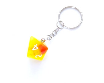 D8 Dice Keyring - Red & Yellow 8 Sided Dice Keychain - Geeky Gift - DND Dice TTRPG - Dungeons and Dragons Present for GM - Polyhedral Dice