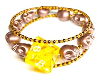 D8 Dice Bracelet - Yellow 8 Sided Dice Jewellery - Geeky Gift - DND Dice TTRPG - D8 bracelet with beads - Dungeons and Dragons Bangles RPG