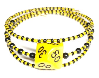 D10 Dice Bracelet (Percentile) - Yellow 10 Sided Dice Jewellery - Geeky Gift - DND Dice TTRPG - Beaded D10 bracelet - Dungeons and Dragons