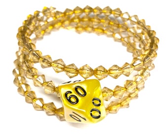 D10 Dice Bracelet (Percentile) - Yellow 10 Sided Dice Jewellery - Geeky Gift - DND Dice TTRPG - Beaded D10 bracelet - Dungeons and Dragons
