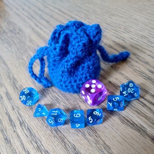 Mini Dice Set with Handmade Dice Bag Your Choice of Colours Crochet Drawstring Dice Bag & Matching Mini Dice DND TTRPG Miniature image 6