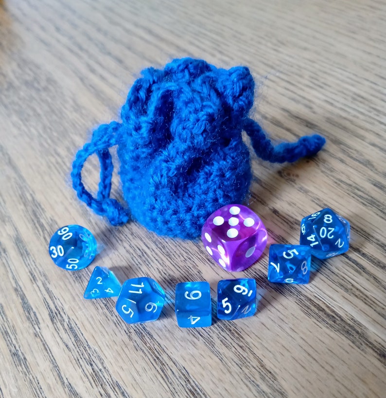 Mini Dice Set with Handmade Dice Bag Your Choice of Colours Crochet Drawstring Dice Bag & Matching Mini Dice DND TTRPG Miniature image 6
