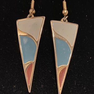 Earrings; Handmade Enamel Triangle