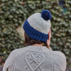 Navy Blue and White Beanie