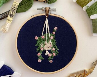 Virgo Astrology Morning Glory Hanging Plant 4 inch Handmade Embroidery