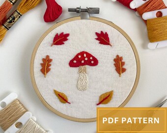 Autumn Mushroom Hand Embroidery Pattern - PDF Digital Download Tutorial