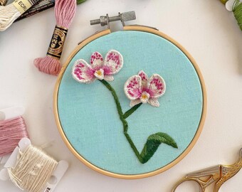 Aquarius Astrology Orchid 4 inch Handmade Embroidery Stumpwork