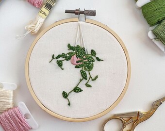 Hanging Pothos in Pink Planter 4 inch Handmade Embroidery