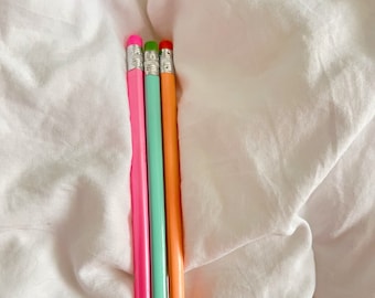 Pastel pencils, cute pencils, pink pencil, teal pencil, orange pencil, pencil set, vibrant pencils, student pencils, girly pencils