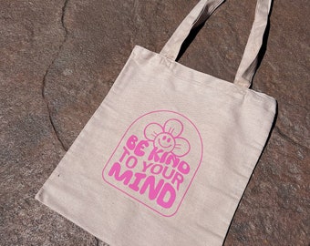 Flower tote bag, preppy tote bag, be kind tote bag, pink tote bag, tote bag, summer tote bag, book tote bag, bookish tote bag, grocery tote