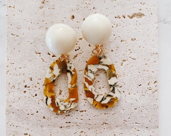 Resin Tortoise Shell Clip On Earrings: Non Pierced Dangle Earrings