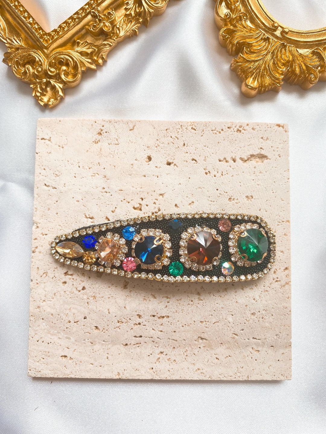 Barrettescolour Gemstone Jade Barrettesruby Style Etsy