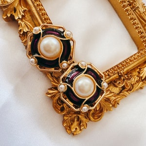Vintage Purple and Pearl Stud Earrings