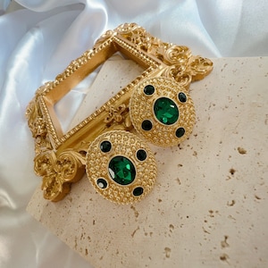 Baroque’s Vintage Emerald Earrings , Gold Earrings