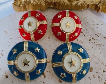 Star vintage Boucles d’oreilles à boutons rouges et bleus