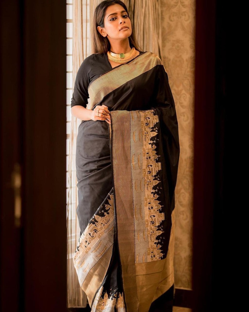 Silk Lichi Fabric Saree With Beautiful Rich Pallu /& Jacquard Work all Over the Saree With Woven Fabric Unstitched Blouse wedding gift saree