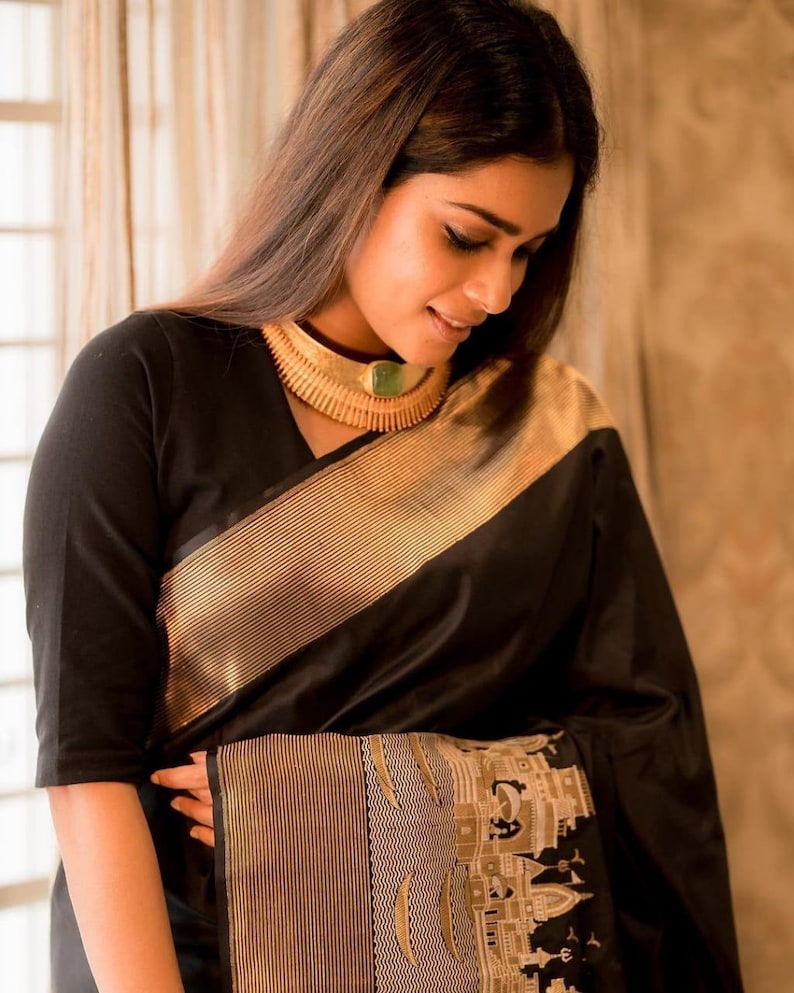 Silk Lichi Fabric Saree With Beautiful Rich Pallu /& Jacquard Work all Over the Saree With Woven Fabric Unstitched Blouse wedding gift saree