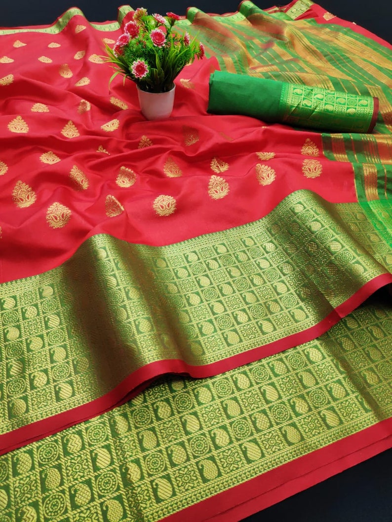 Soft Weaving Silk Beautiful Rich Pallu,Jacquard Work all Over the Saree,Indian Traditional Wear Saree With Exclusive Unstitched Blouse