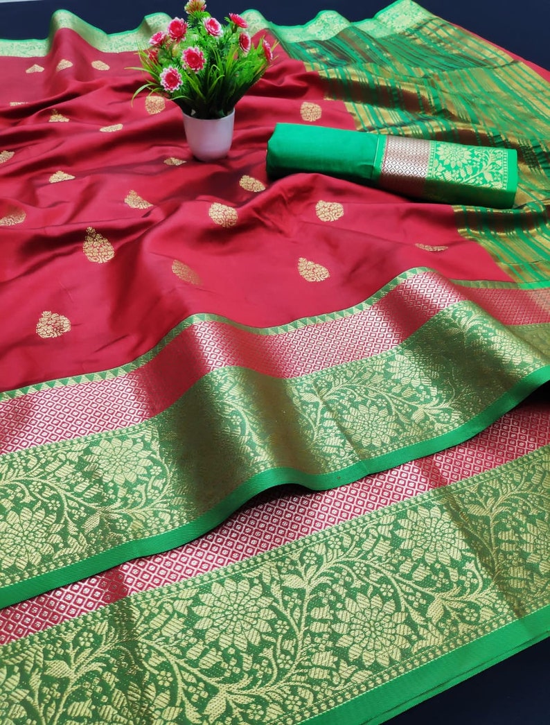 Soft Weaving Silk Beautiful Rich Pallu,Jacquard Work all Over the Saree,Indian Traditional Wear Saree With Exclusive Unstitched Blouse