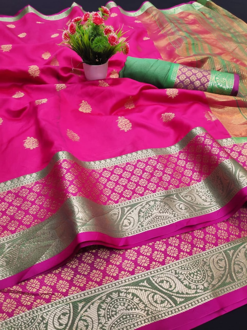 Soft Weaving Silk Beautiful Rich Pallu,Jacquard Work all Over the Saree,Indian Traditional Wear Saree With Exclusive Unstitched Blouse