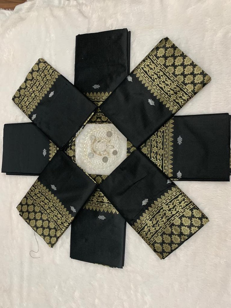 Silk Fabric Black Color With Beautiful Rich Pallu /& Jacquard Work all Over the Saree With Woven Fabric Unstitched Blouse wedding gift saree