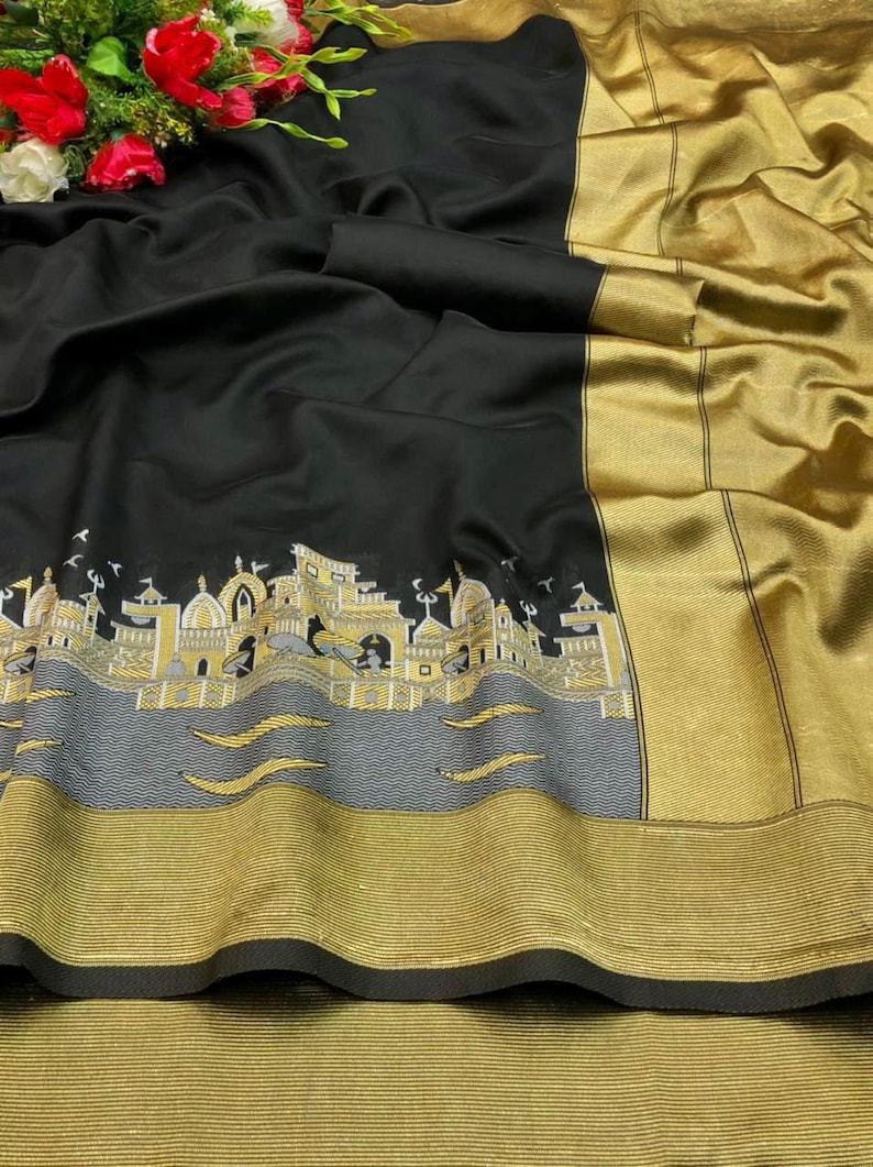 Silk Lichi Fabric Saree With Beautiful Rich Pallu /& Jacquard Work all Over the Saree With Woven Fabric Unstitched Blouse wedding gift saree