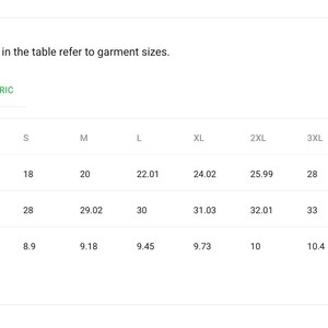 Peut inclure: Un tableau montrant les mesures du guide des tailles en pouces pour un v&ecirc;tement. Le tableau comprend les tailles XS &agrave; 4XL et les mesures de largeur, de longueur et de longueur des manches.