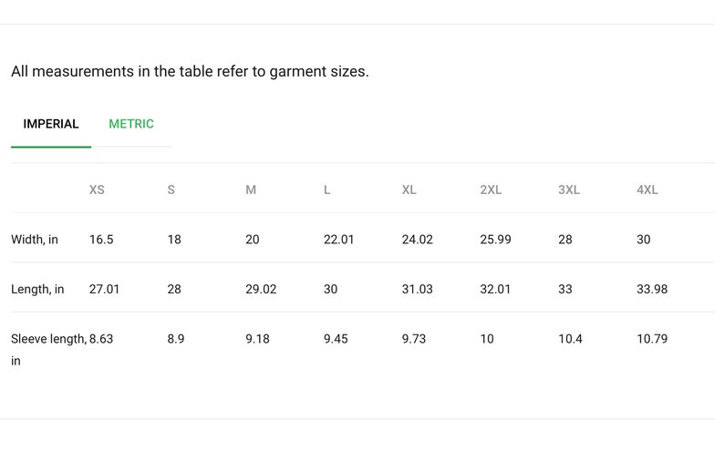 Peut inclure: Un tableau montrant les mesures du guide des tailles en pouces pour un v&ecirc;tement. Le tableau comprend les tailles XS &agrave; 4XL et les mesures de largeur, de longueur et de longueur des manches.