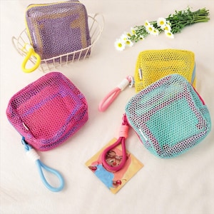 Seashell Zipper Mesh Beach Bag, Kids Beach Bag, Seashell Collecting Mesh Bag for Kids, Seashell Mesh Pouch, Beach Bag, Mesh Box Pouch, Gifts