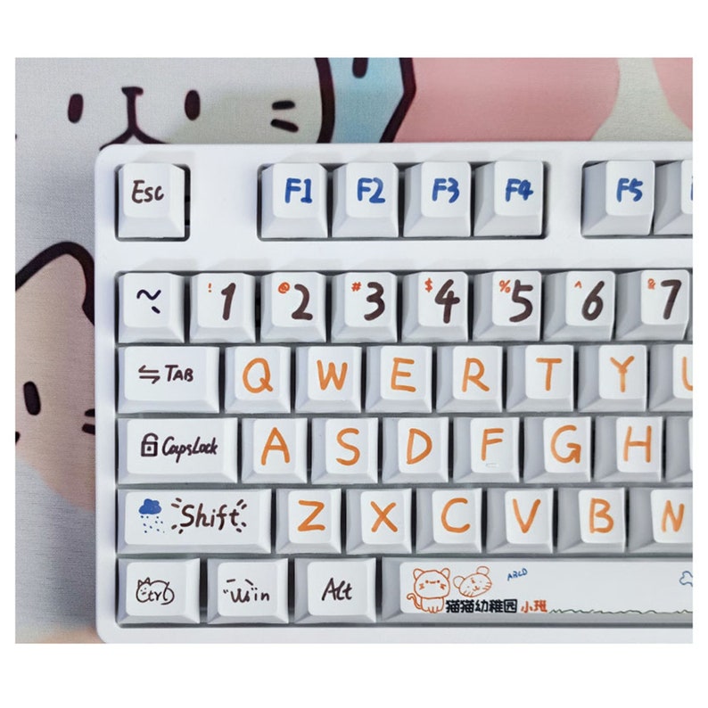 Hand Painted Kitten Keycaps135pcs Cherry Keycap Set Cute Etsy