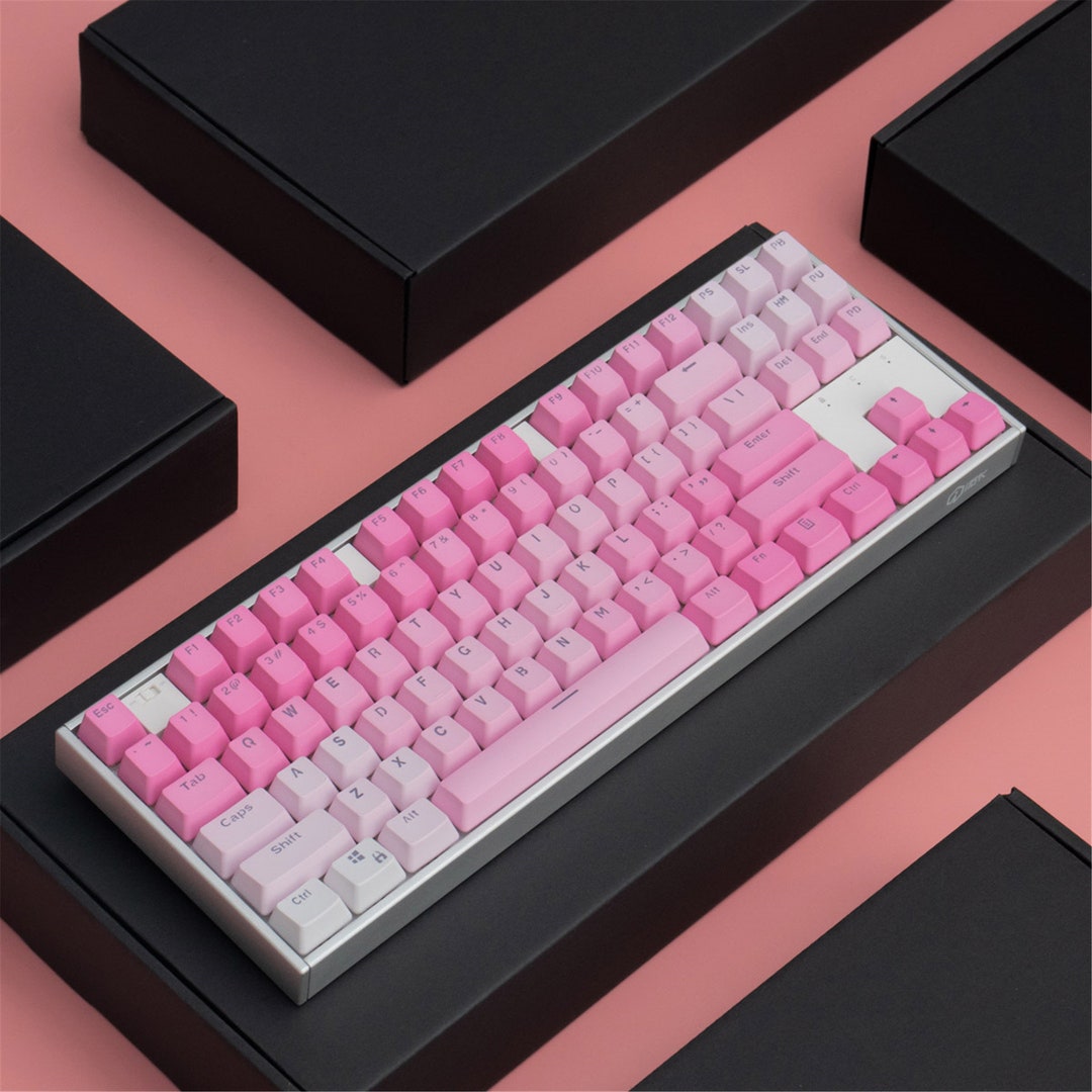 104pcs Pink Gradient Keycaps, Girlish Transmitting Keycap Set, Pastel Pink Keycaps, OEM Keycaps