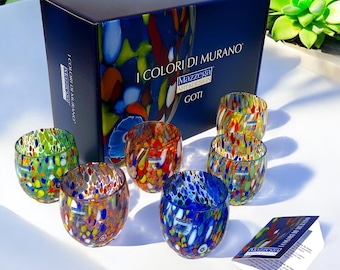 6 ACQUA CLASSIC Glasses in Blown and Handcrafted Glass with Murano Murrine, “I Colori di Murano” line 320 ml. Made in Italy Mix-Sr