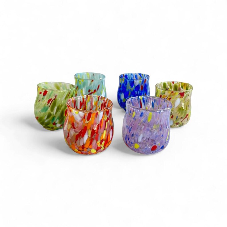 6 Handblown Shot Glasses - Mixed colors