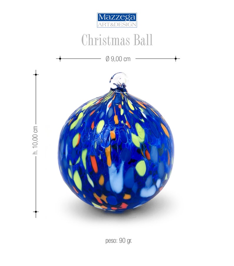 6 boules de Noël en verre Les Couleurs de Murano, avec un élégant coffret cadeau. Soufflé et travaillé à la main. image 3