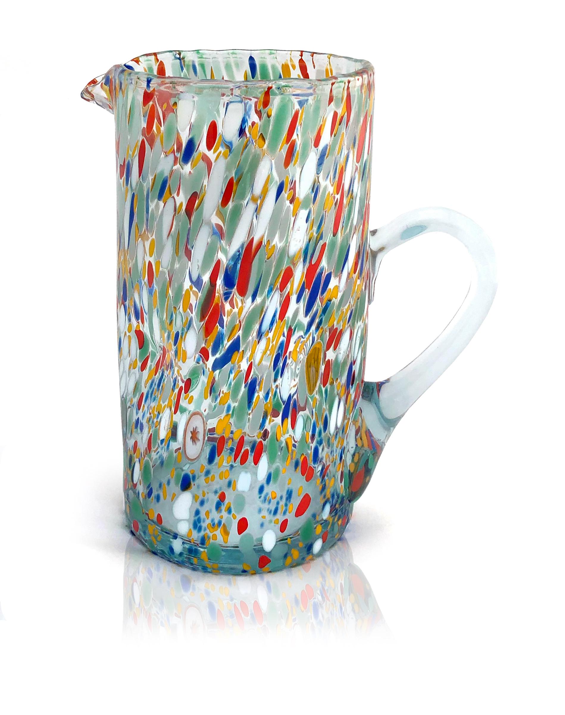 1 HARLEQUIN CARAFE in Blown and Hand-Worked Glass with Murano Murrine, “I Colori di Murano” line 1000 ml. Made in Italy