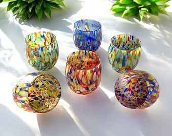 6 ACQUA CLASSIC Glasses in Blown and Handcrafted Glass with Murano Murrine, “I Colori di Murano” line 320 ml. Made in Italy