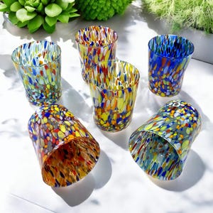 6 TUMBLER CLASSIC Glasses in Blown and Handcrafted Glass with Murano Murrine, “I Colori di Murano” line 350 ml. Made in Italy