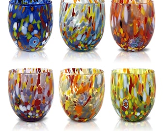 6 Verres à Eau en Verre "Les Couleurs de Murano". ACQ-MIX