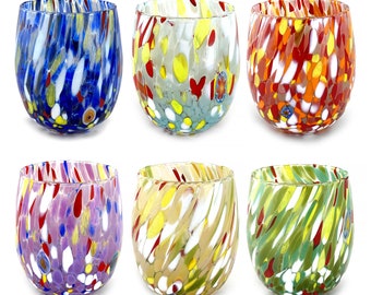 6 Glass Water Glasses "The Colors of Murano". COLOMBINA-MIX