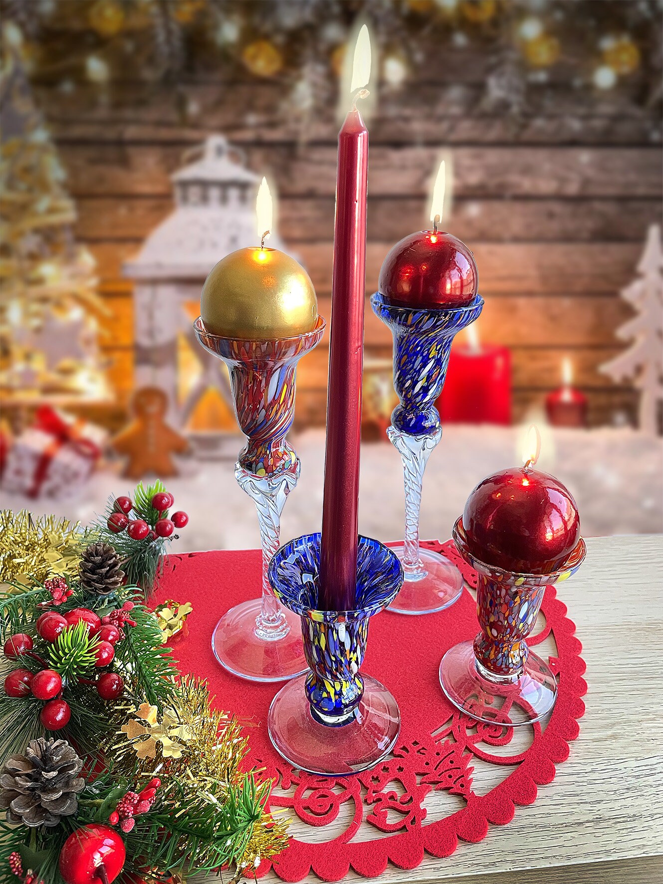 Set Di 4 Portacandele Natalizi Per Avvento - Argento Per Decorazioni Festose - Foto 12