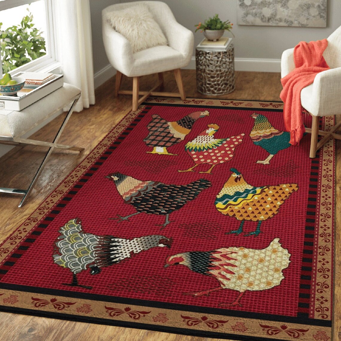 Chicken Rug Rectangle Living Room Area Rug Home Decor Etsy