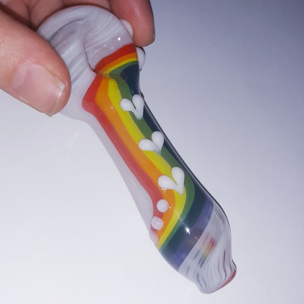 Rainbow Love - Hearts on a Rainbow Stripe - White - perfect smoking bowl