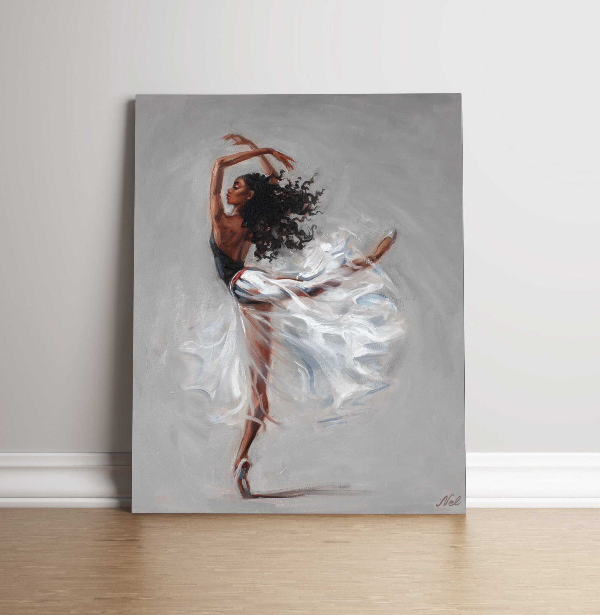Black Ballerina Print on Сanvas Set of 3 Print Dancing Girl Etsy