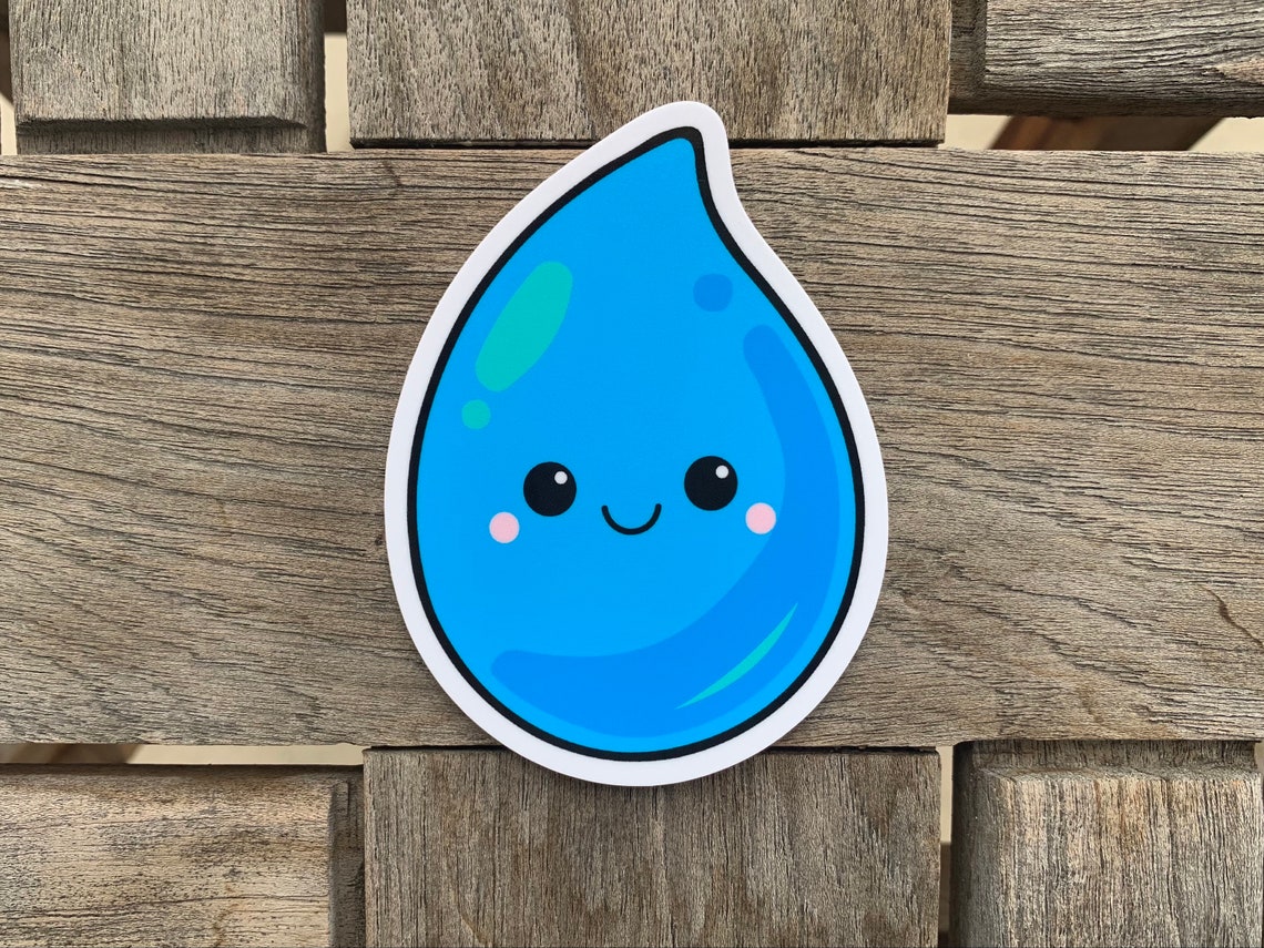 Water Drop Sticker Glossy Vinyl Sticker Kawaii Smiling Water Sticker