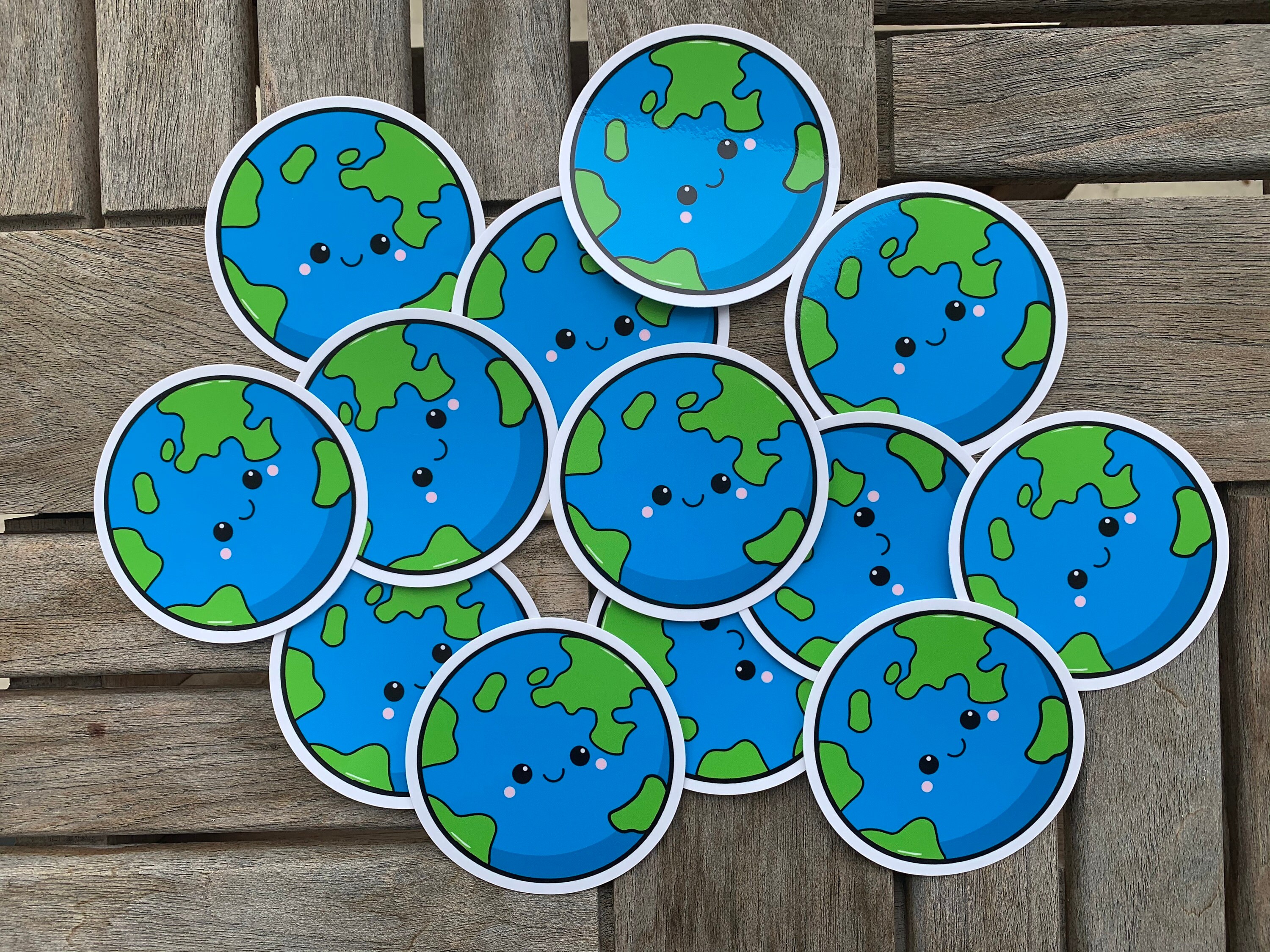 Earth Sticker |glossy Vinyl Sticker | Kawaii Earth Sticker | Cute Earth ...