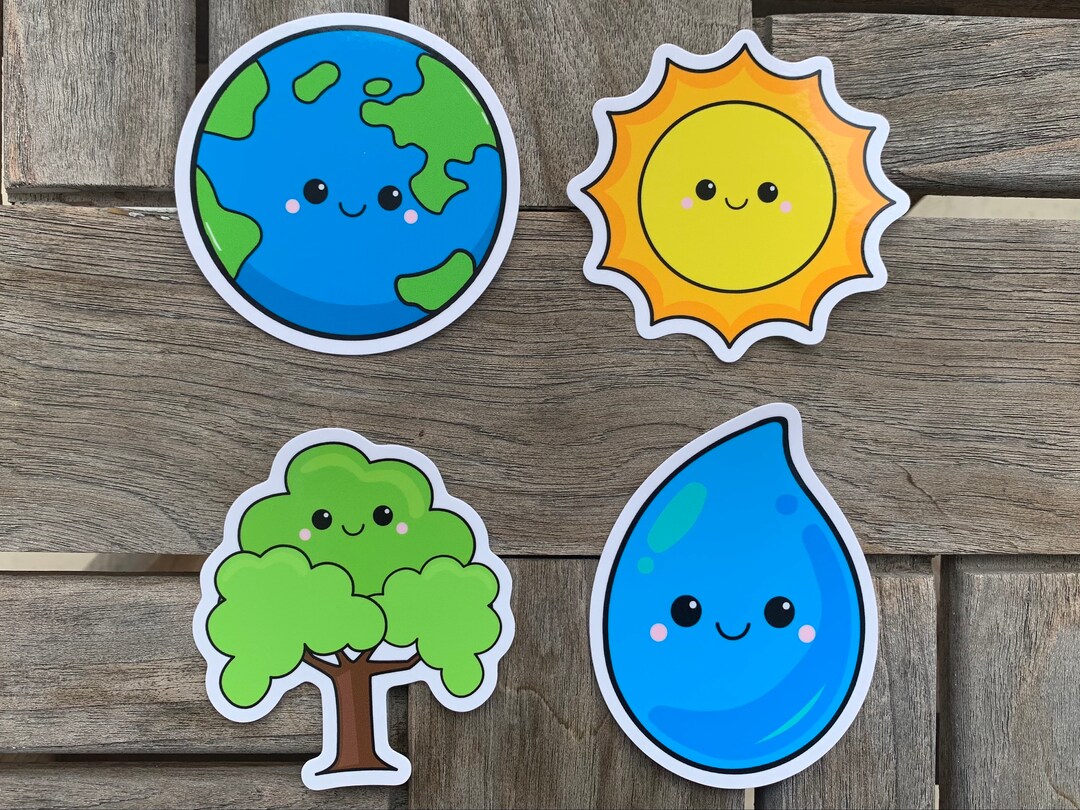 4 Pack Earth Themed Stickers | Glossy Vinyl Sticker | Kawaii Smiling ...